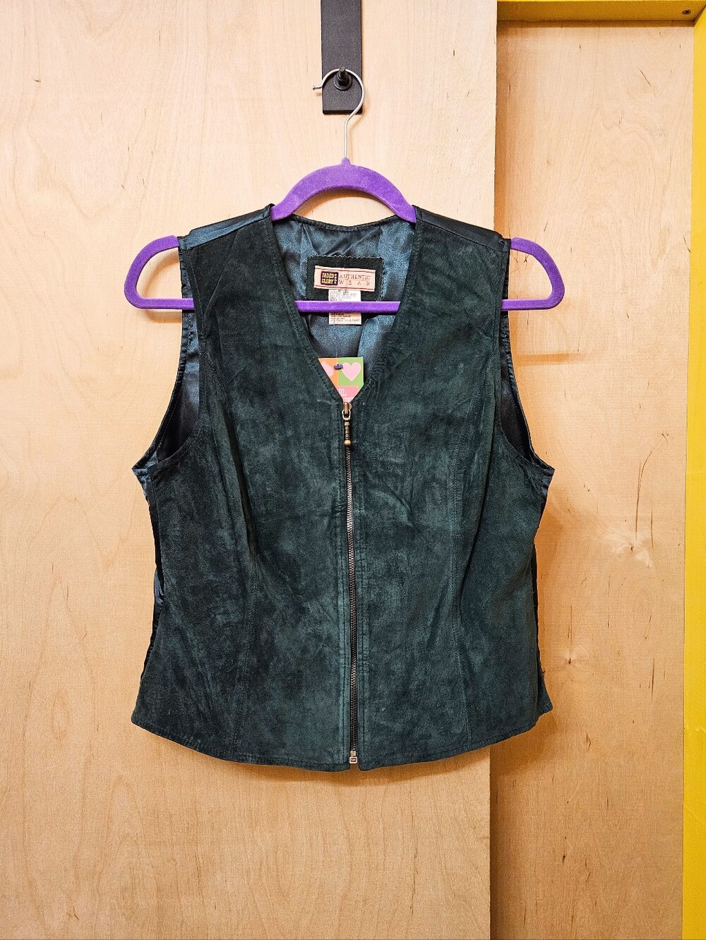 90s/Y2K Faded Glory Dark Green Suede Zipper Vest